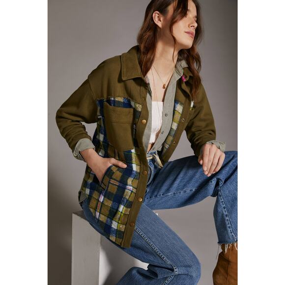 Anthropologie Jackets & Blazers - New Anthropologie Pilcro Plaid Contrast Shirt Jacket $140 X-SMALL Green Motif